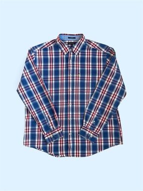 Mason James Men's Red, White, and Blue Plaid Button-Down Shirt